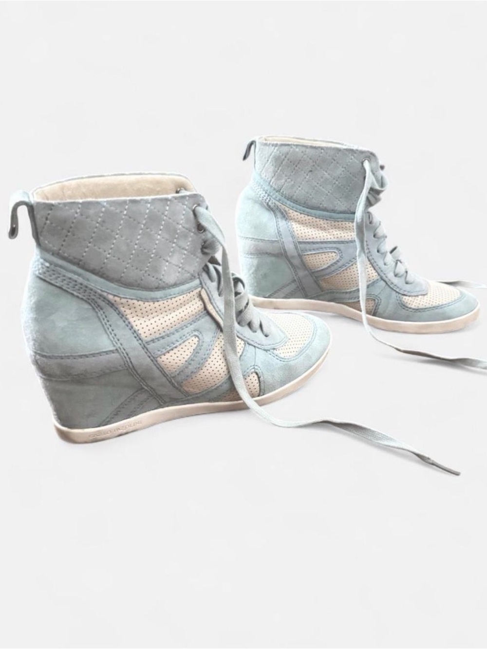 VINTAGE Carlo Pazolini Wedge High-Top Sneaker Boots- Light Blue Suede Leather - Picture 4 of 6